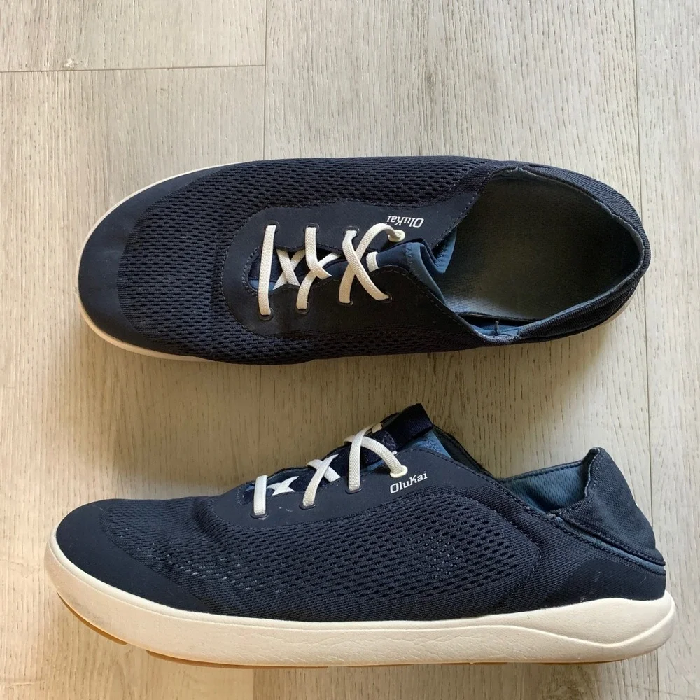 OluKai Moku Pae Mens 13 Navy Blue Mesh Boat Shoes Sneakers 10472-DE18
